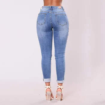 Vyšívané Džínsy ženy 2020 Otvor roztrhlo džínsové nohavice Cool retro džínsy s Vysokým Pásom bežné nohavice Muje Femme Plus Veľkosti S-3XL
