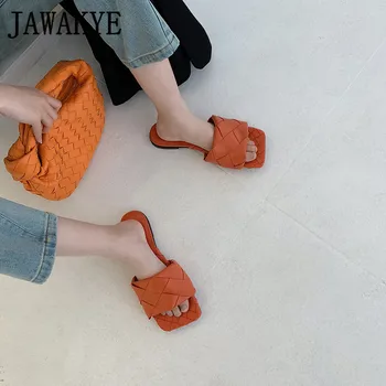 2020 Letné Hot predaj byt Papuče Ženy Vonku Sandále Štvorcové Prst Vrkoč Kožené Bežné Pláže Topánky flip flops
