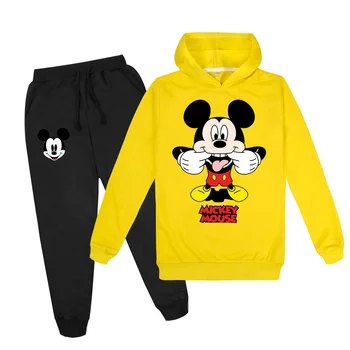 Jeseň Zima Disney Deti Chlapci Dievčatá Hoodies+Nohavice Oblečenie Sudadera Mickey Mouse Detské Mikiny Pulóver Oblečenie Sady