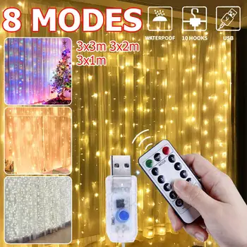 3M LED Vianočné USB Záclony String Svetlá S Hákom Garland Rozprávkových Svetiel Záhradné Dekorácie, Interiérové Osvetlenie Pre Domácnosti Spálne
