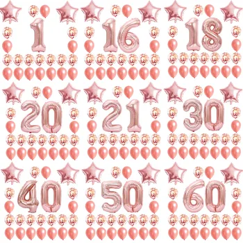 24pcs/set 18 21 30 40 50 60 rok ružové Zlato striebro Číslo balóny, Konfety transparentné latexové balóny Happy Birthday Party Decor