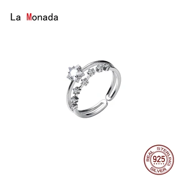 La Monada Star Silver Ring 925 Kórejský Nastaviteľné Prstene Pre Ženy, Striebro 925 Sterling Šperky Dve Vrstvy Štýlové Prstene Pre Dievčatá