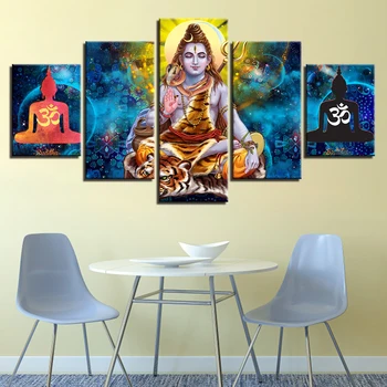 Plátno Obrázky Plagát Modulárny 5 Kusov Hinduistický Boh Pána Šivu, Obrazy HD Vytlačené Umenie Rámec Výzdoba Domov Steny v Obývacej Izbe