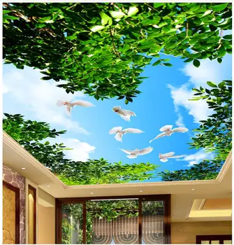 Vlastné foto 3d stropné nástenné tapety Pobočiek modrú oblohu a biele holubice, obývacia izba 3d nástenné maľby, tapety na steny, 3 d