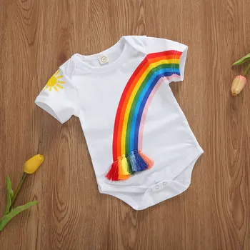Novorodencov Dievča, Chlapec Letné Oblečenie Rainbow Romper Jumpsuit Krátky Rukáv Jumpsuit Kombinézu Oblečenie