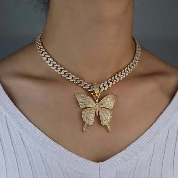 Lesklé Roztomilý Prívesok Motýľ Náhrdelník Hip Hop Drahokamu Kubánskej Reťazí Motýľ Choker Náhrdelník pre Ženy Šperky Darček 2020