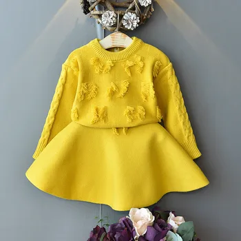 2020 Nové Dieťa Dievčatá Oblečenie Set Svetre+sukne Dievča Deti Jeseň Zimné Princezná Vyhovuje Deti Pletené Oblečenie Sady