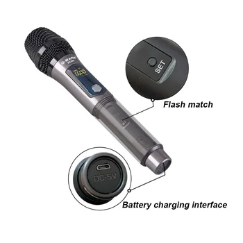 G-MARK X220U UHF Bezdrôtový Mikrofón Nahrávanie Karaoke Prenosné 2 Kanál Lítiové Batérie, 50m Prijímanie Vzdialenosť