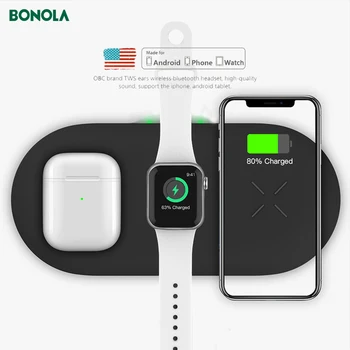 Bonola Qi 3 v 1 Rýchle Bezdrôtové Nabíjanie Pad pre iPhone 11Pro/11/Xs/XR/8plus/8 Ploche Bezdrôtovú Nabíjačku pre Apple Hodinky 5/4/3/2