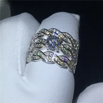 Promise Ring 3-v-1 cez Biele Zlato Plné Zapojenie Svadobné Kapela Prstene pre ženy, mužov AAAAA zirkón cz Prst Šperky