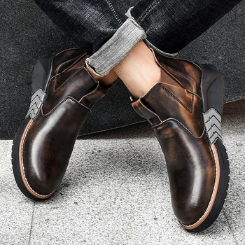 Kožené topánky mužov 2019 zimné nové pánske čižmy, voľný čas teplé topánky, starých mužov, obuv a pánske topánky