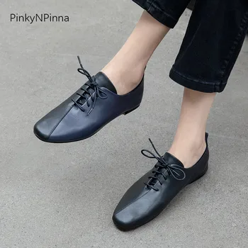 2019 ženy, dizajnér ležérne topánky čierne biele zmiešané ploché Oxford mäkké pravej kože bravčovej stielka prímestských plus veľkosť 43-34