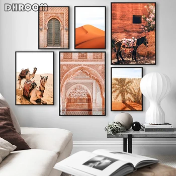 Boho Krajiny Wall Art Púšti Cestovné Tlač Marrakech Plagát Camel Plátno Tlačiť Maľovanie Na Stenu Obrázok, Obývacia Izba Dekor Marockej