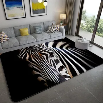 Luxusné Čierne Zebra Vzor Veľký Koberec Pre Obývacia Izba Európe A Amerike Zvierat Vytlačené Spálni Koberec Mäkká Špongia Kúpeľňa Mat