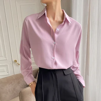 Nové 2021 Jeseň dámske Blúzky, Pevný Multi Farby Klope Single-breasted Elegantné Bežné Nadrozmerná Wild Ružová Topy Office Lady 9862