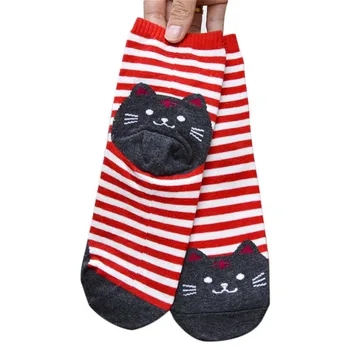 6Pair Zvieratá, mäkké a pohodlné Prekladané Cartoon Ponožky Ženy Mačka Stopy Bavlnené Ponožky Poschodí Priedušné ponožky L50C