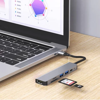 USB 3.1 Typ-C Hub Na kompatibilný s HDMI Adaptér 4K Thunderbolt 3 USB C Hub s Nábojom 3.0 TF SD Slot Čítačky PD pre MacBook Pro/Vzduch