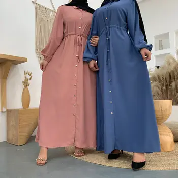 Čistá Farba Jednoduché Moslimské Oblečenie Žien, Dlhý Rukáv Krajky-up Slim Hidžáb Oblečenie Musulman Islamské Oblečenie Dubaj Arabských Kimono Dlhý Župan