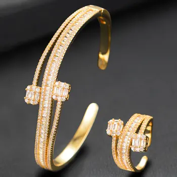 GODKI Moderný Luxusný Zásobník Náramok Krúžok Sady Šperkov Set Pre Ženy, Svadobné Kubický Zirkón Crystal CZ aretes de mujer modernos 2020