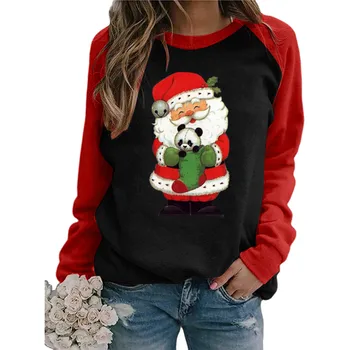 Ženy Bežné Vianočné Tlač T-shirt Koberčeky Raglan Dlhý Rukáv Košele, Topy Dievča Vianoce Elk Tričko Top Patchwork Vianočné Oblečenie