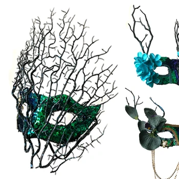 Móda Pierko Kvet Farebné Čipky Maska Benátskej Maškaráda Halloween Loptu Strany Konáre Stromov Antler Masky, Kostýmy