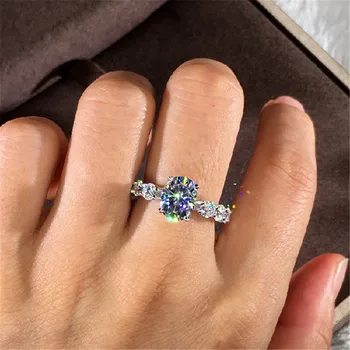 Vintage Oválne Diamantový prsteň Strieborný farebný Drahokam, Cz Zapojenie svadobné kapela prstene pre ženy, Svadobné Kúzlo Strany Šperky