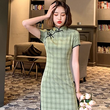Čínske Tradičné Šaty Žena Elegantný Prehoz Vintage Bavlnená Posteľná Bielizeň Slim Cheongsam Sexy Split Letné Šaty, Plus Vestidos Strany