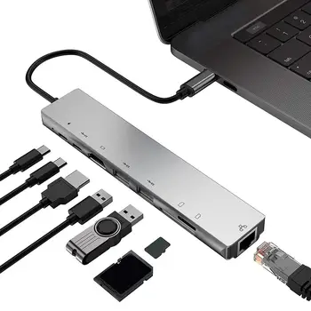 8 v 1 Typ-C ROZBOČOVAČ HDMI USB3.0 RJ45 PD TF Pamäťovú Kartu Converter Adaptér Predĺženie Dokovacej Stanice pre PC, Notebook