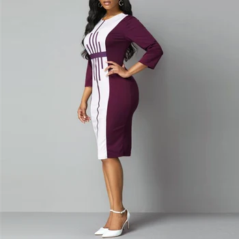 Leto Jeseň Šaty Žien 2020 Vintage Sexy Pruhované Tlač Bodycon Bežné Šaty Plus Veľkosť Slim Split Office Dlho Party Šaty