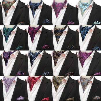 Luxusné Pánske Cravat Kravatu Nastaviť Vreckovku Hodváb Paisley Kvetinový Žakárové Ascot Kravata Sady Vrecku Námestí Business Svadobné Party