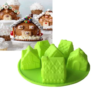 6 Otvorov Vianočný Perník Čokoládová Torta Formy Zdobenie Nástroj 3D Pečenie Pečenie Domy Silikónové Cookies Náhodné Farby