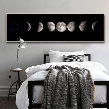 Fázy mesiaca Plátne, Plagát, Čierna Biela Art Print La Lune Dlho Maľovanie Nordic Dekorácie Abstraktné Stenu Obrázok pre Obývacia Izba