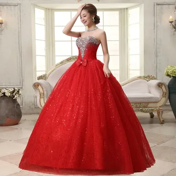 Kрасные дешевые камни блесток милая длина пола блестящий свадебное платье 2020 lacné červené kamene sequined svadobné šaty