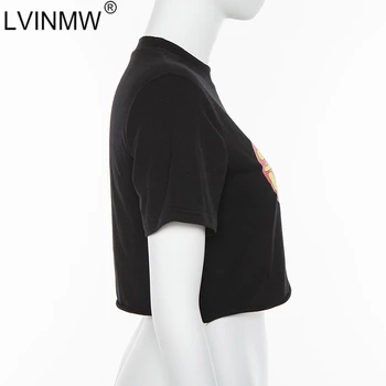 LVINMW Bežné Čierna Bavlna Dievčatá Tlače O Krk Krátky Rukáv Plodín Top 2019 Lete Ženy Móda Slim Čaj Ženský Streetwear Tričko