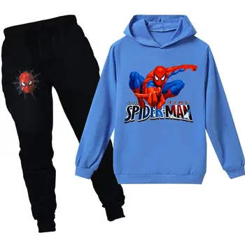 Disney Jar Deti Spiderman Oblečenie 2ks Hoodies Nastaviť Jeseň Chlapci Dievčatá Módne Bavlnené Mikiny Nohavice Bežné Jogging Oblek
