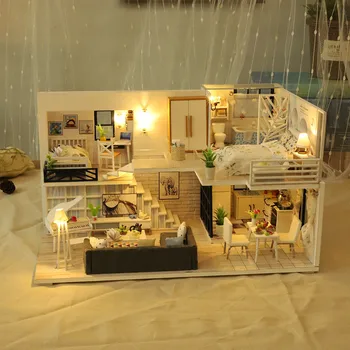 3D Drevený domček pre bábiky DIY Miniatúrne Dom Nábytku LED Dom Puzzle Zdobia Kreatívne Darčeky, hračky pre deti, Mini Doll House z7