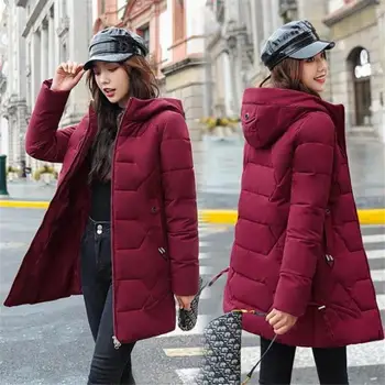 2020 Nový štýl ženy zime teplý kabát s kapucňou candy farby skrčil jaqueta feminina kabát bavlna čalúnená bunda žena dlhá vetrovka