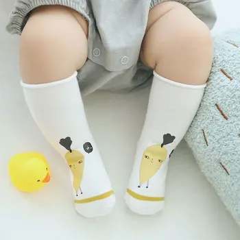 3ks/veľa Nových Dlhé Trubice Baby Ponožky Cartoon Tlač Gumy Baby Ponožky Bavlny, Mäkké Curling Vysoké Ponožky