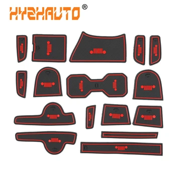 HYZHAUTO 16Pcs/Set Anti-Slip Latex Dvere Groove Mat Na Jeep Renegade 2019 Pohár Vankúš Červené Biele Auto Interiérové Doplnky