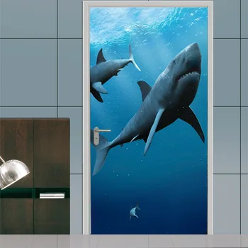 Európska Nové Zvieratá Shark Dvere Nálepky Samolepiace Hlboké Modré More, Dvere, Tapety DIY Home Decor Art Dvere Odtlačkový Nepremokavé