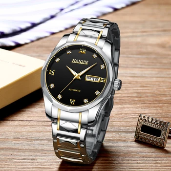 HAIQIN 2020 hodinky pánske Zlaté hodinky pre mužov mechanické Diamond automatické náramkové hodinky pre mužov nepremokavé Business Reloj hombres
