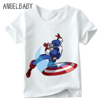 Deti Superhrdina Amerika Kapitána Dizajn Funny T-shirt Deti Letné Biele Topy Chlapci a Dievčatá Cartoon T-shirt,HKP5044