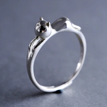 Skutočné 925 Sterling Silver Roztomilý Zlá Mačka Prst Prstene pre Ženy, Nastaviteľná Veľkosť Mincový Striebro Šperky