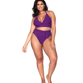 2019 Nové Ženské Sexy Tangá Samostatné Bikini Vysoký Pás Ženy Veľké Plus Veľkosť S-3XL Push Up určenej na Kúpanie, Plávanie Oblek Červená Fialová Zelená