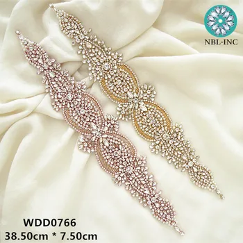 (1PC ) Široký svadobné crystal silver drahokamu appliques zlata železo na svadobné šaty, odev WDD0766