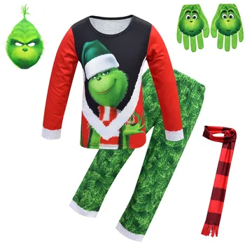 Na Grinched Vianočné Pyžamo Nastaviť Chlapci Cosplay Nový Rok Deti Sleepwear Odev Cosplay Oblečenie Pre Voľný Čas Nastaviť Vianoce Deti Oblečenie