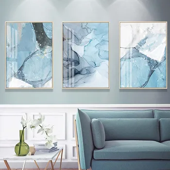 Moderné Abstraktné Modrý Mramor Textúra Plátne, Obrazy na Stenu Umenie Obrázky, Plagáty a Tlačí na Obývacia Izba Office Home Decor
