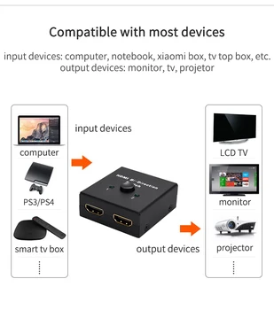 HDMI Prepínač Splitter 4Kx2K UHD Bi-directional HD Spínač 1 v 2 Out HDMI AB Prepínač FHD 1080P Zosilňovač pre PS4/3 TV Box hra
