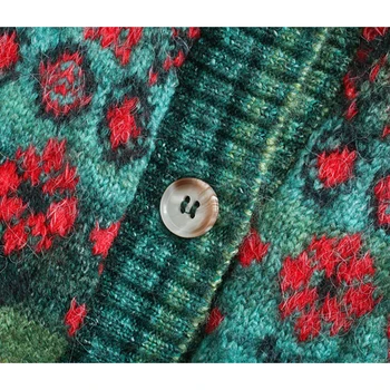 Jeseň Zima Ženy Argyle ZA Kint Cardigan Kvetinový Žakárové Pliesť Svetre Teplé Singel svojim Vintage Sveter Topy Outwear