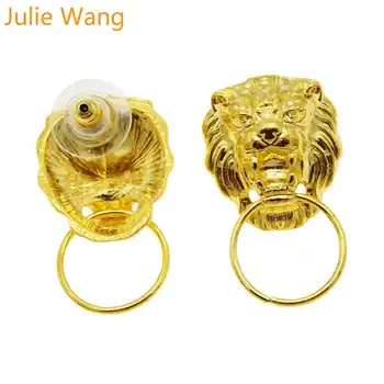 Julie Wang 14Pcs Zliatiny Ženy Náušnice Zlatá Farba Lion Vedúci Plemennej Náušnice, Módne Trendy Girl Party Denné Používanie